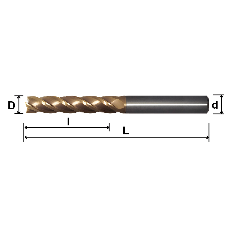 LET4 (Long Flute Length End Mill), 4 Flutes-LET4